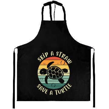 Discover Skip A Straw Save A Turtle Retro Sunset Sea Turtle Aprons