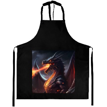 Discover Dark Fantasy fire breathing dragon version 2 Aprons