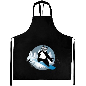 Discover cool panda bear is snowboarding in the mountains Aprons