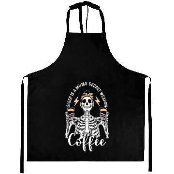 Discover Skeleton Drink Tired Mum needs Coffee Aprons