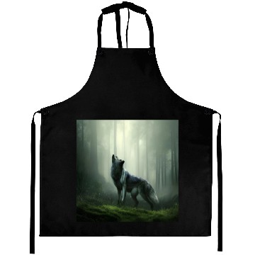 Discover Howling wolf at midnight Aprons