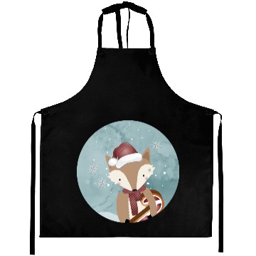 Discover cute fox for Christmas with Santa hat Aprons