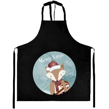 Discover cute fox for Christmas with Santa hat Aprons
