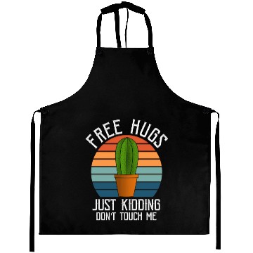 Discover Free Hugs Just Kidding Don't Touch Me Retro Cactus Aprons