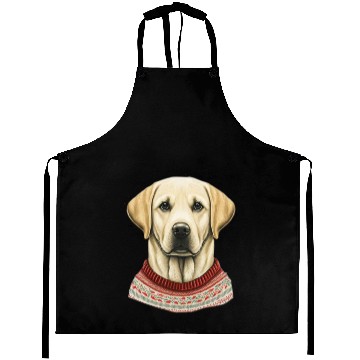 Discover Festive Labrador Retriever in a Christmas Sweater Aprons