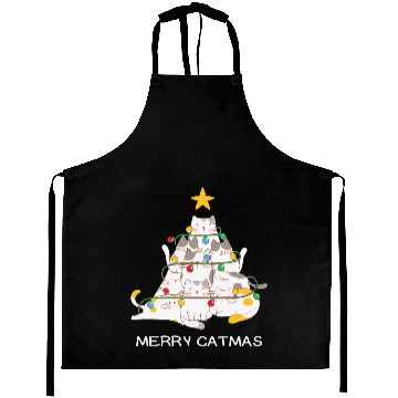 Discover Meowy And Bright Christmas Tree Lights Funny Meowy Aprons