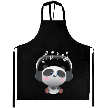 Discover Cute Panda listening music Aprons