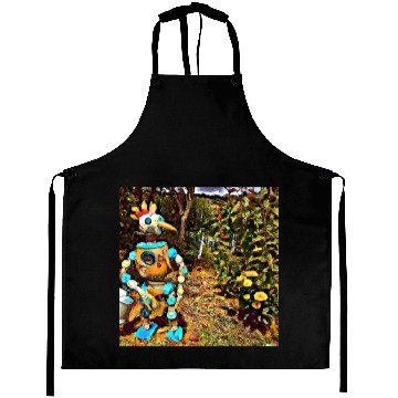 Discover a robot chicken in the garden van gogh style Aprons