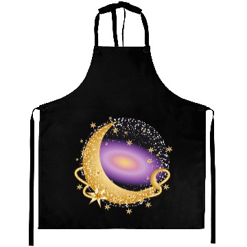 Discover glowing violet galaxy with moon and stars Aprons