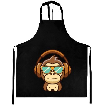Discover cute music monkey with headphones Aprons