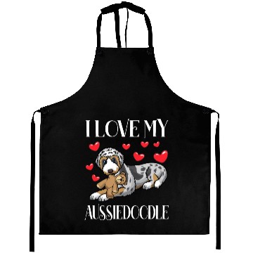 Discover Aussiedoodle Dog With Stuffed Animal Aprons