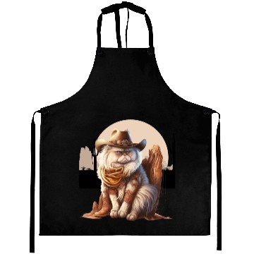 Discover Cat Cowboy Hat meow Cowboy Cat Meme Aprons