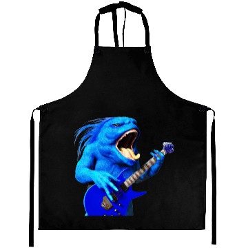 Discover Huge blue creature jamming on an electric guitar. Aprons