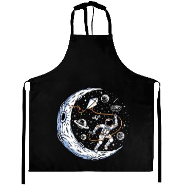 Discover Astronaut flying kite on moon Aprons
