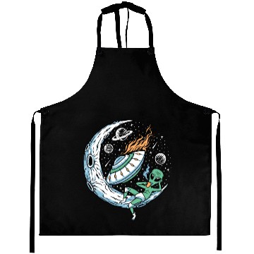 Discover Alien lounging on moon coffee Aprons
