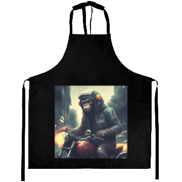 Discover monkey on motorcycle with cool leather jacket Aprons