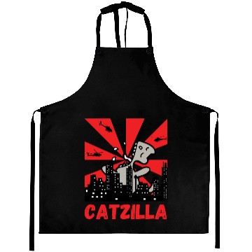 Discover Catzilla funny cat Japanese Sunset Aprons