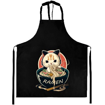 Discover Cute Cat Eating Ramen Aprons