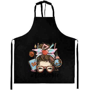 Discover Messy Bun Teacher Life Sublimation Aprons