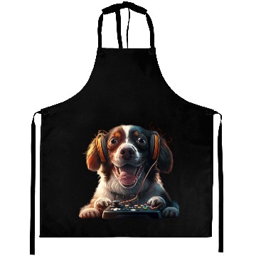 Discover Funny Dog Playing Video Game Aprons