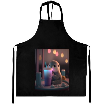 Discover Kawaii Otter Pet Otter Drinking Boba Tea Aprons