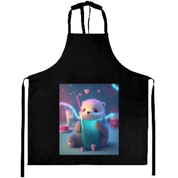 Discover Kawaii Otter Pet Otter Drinking Boba Tea Aprons