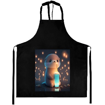 Discover Kawaii Otter Pet Otter Drinking Boba Tea Aprons