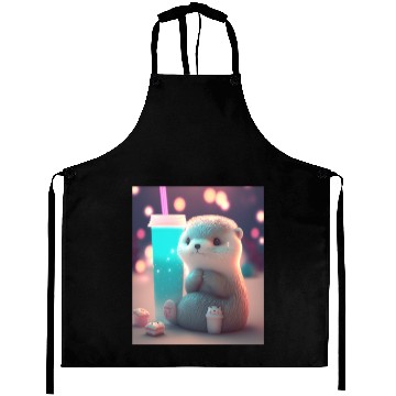 Discover Kawaii Otter Pet Otter Drinking Boba Tea Aprons