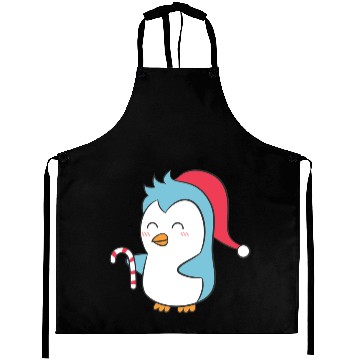 Discover Cute Penguin with Christmas Hat and Candy Cane Aprons