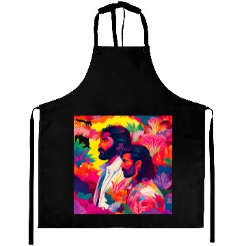 Discover Two men standing in colorful psychedelic nature Aprons
