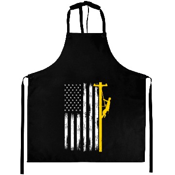 Discover Lineman US Flag Lineworker Patriotic Aprons
