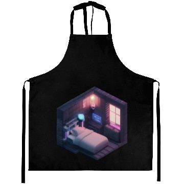 Discover Isometric Voxel Bedroom - Synthwave Future Room Aprons