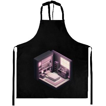 Discover Isometric Voxel Bedroom - Synthwave Future Render Aprons