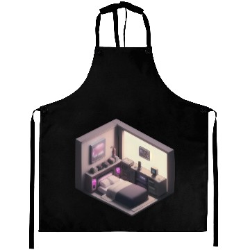 Discover Isometric Bedroom - Synthwave Retro Future Room Aprons
