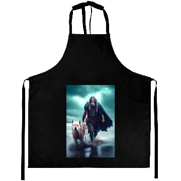 Discover Viking Warrior and Wolf Ultra Realistic Poster Aprons