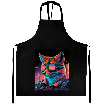Discover Retro Futuristic Synthwave Fox Aprons