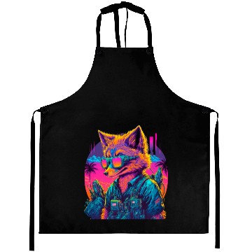Discover Retro Futuristic Synthwave Fox Aprons