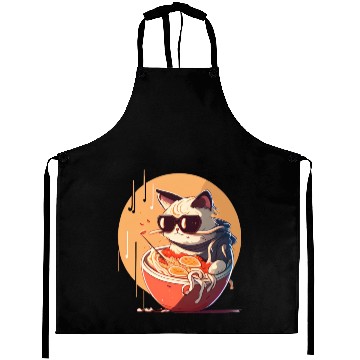Discover cat eating Chinese food,cute design for Meow lover Aprons