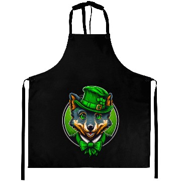 Discover Cute Wolf St. Patrick's Day Hat With Green Eyes Aprons