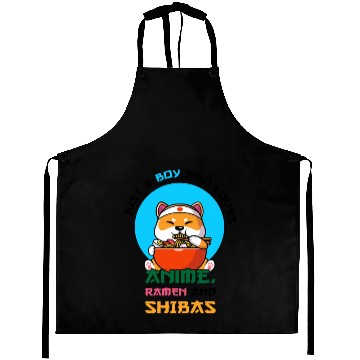 Discover Just a boy who loves anime, ramen and shibas Aprons