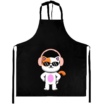 Discover cat wearing headphones Aprons