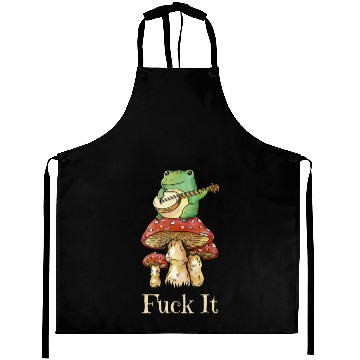 Discover Cottagecore Frog Playing Guitar says Fuck It Aprons