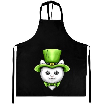Discover Cute Kawaii Cat With Leprechauns Hat On St Aprons