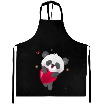 Discover Cute Panda Embrace Heart Design Aprons