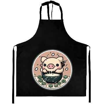 Discover Cute Pig Devours Ramen Aprons