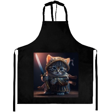 Discover Cat as a warrior holding a sword Aprons