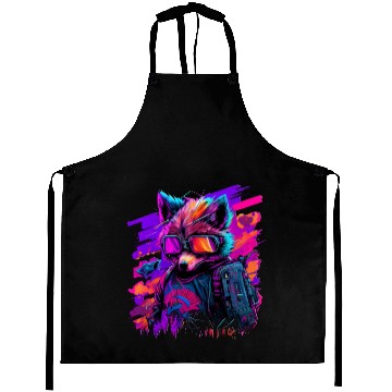 Discover cyberpunk synthwave cool fox Aprons