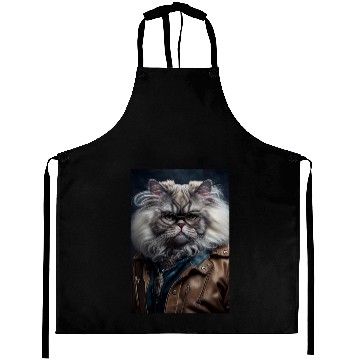 Discover Persian Cat Breed Portrait wears a leather jacket Aprons