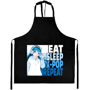Discover Eat Sleep K-POP Repeat Cute Korean Anime Girl Aprons