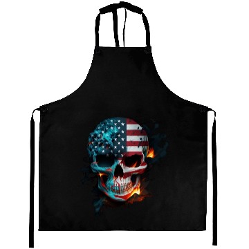 Discover Skull with flames, American flag (USA). Aprons